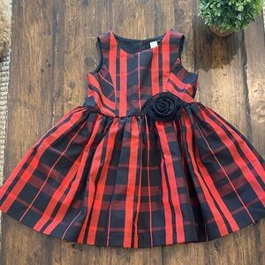 ❤️ Cherokee Red and Black Plaid Kids Dress with Floral Detail ❤️